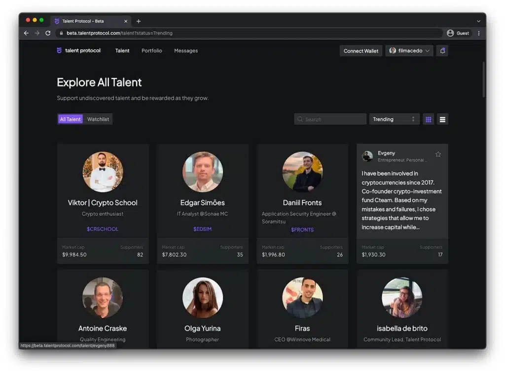 Talent Protocol permite descubrir talentos con diferentes perfiles